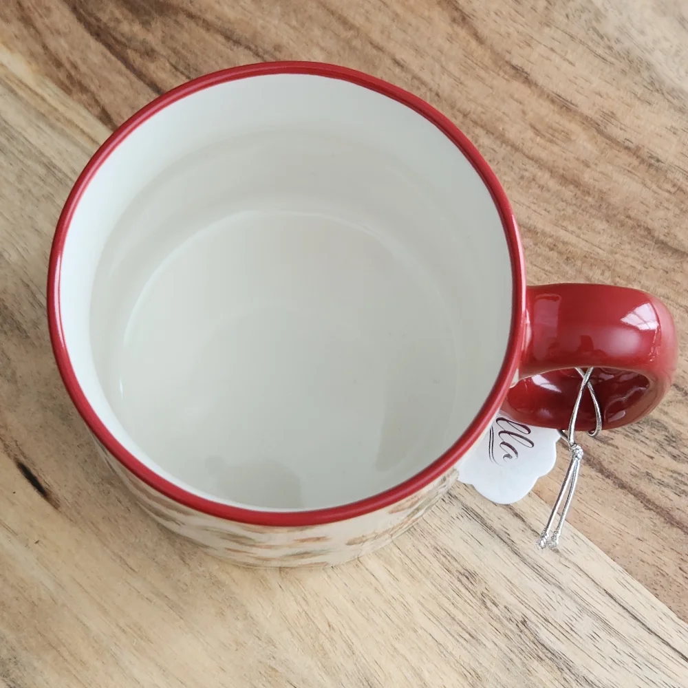 Rooster Patterned Ceramic Mug with Red Handle NWT Cottagecore, Farm, Homestead - Picture 9 of 15